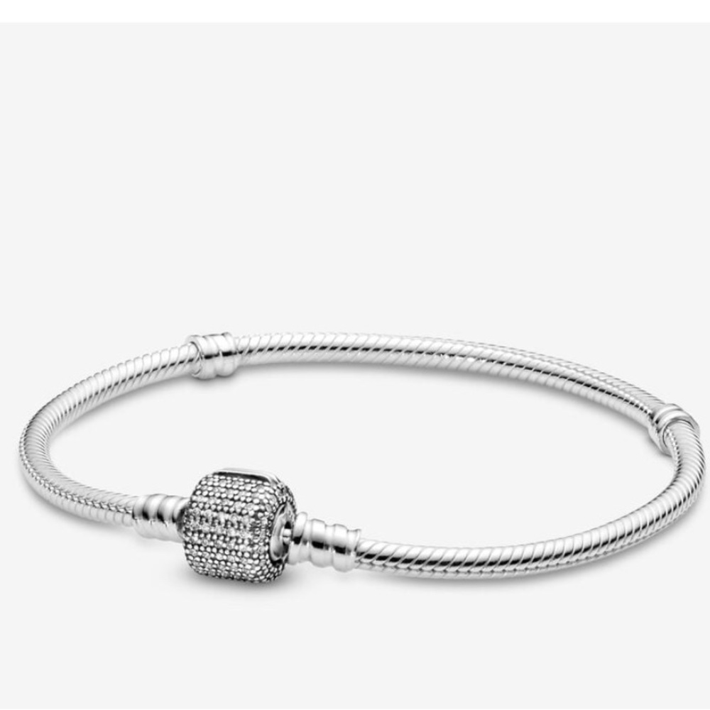 Authentic Pandora Bracelet- Pave Barrel Clasp Signature Clear Zirconia 590723CZ